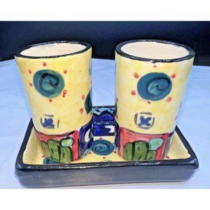 Authentic Mexican Talavera Tequila Shot Glasses w/Tray